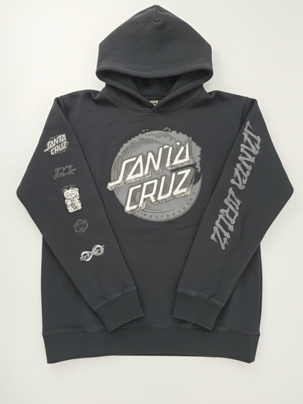 Santa Cruz Hoodie Black Graphic Pullover Skate Streetwear Sleeve Print Medium